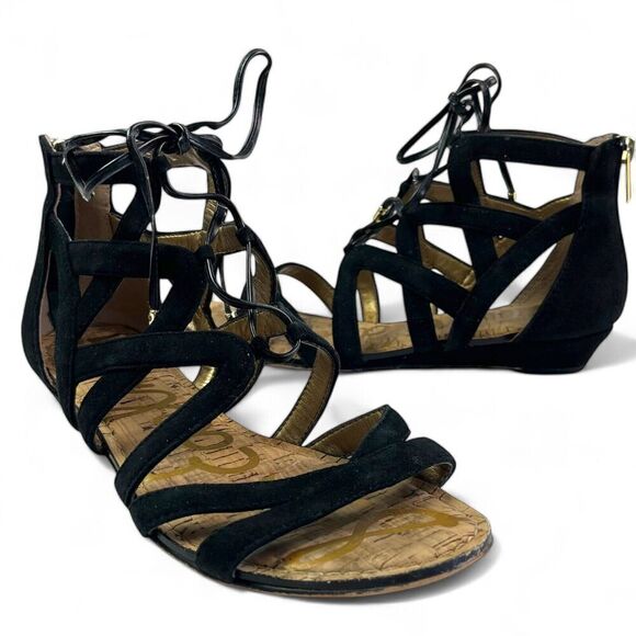 Sam Edelman Dawson Suede Strappy Sandal 8 Black Gladiator Hippie Boho Grunge - Picture 2 of 11